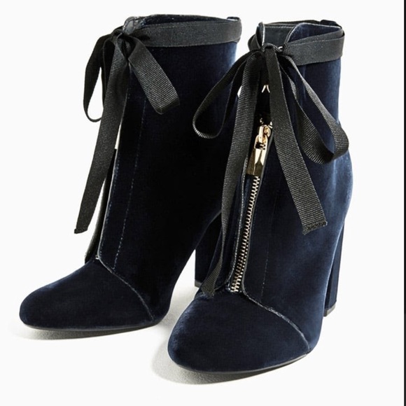 Zara Shoes - Zara Navy Blue Velvet Boots